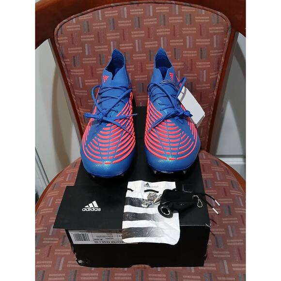 New Men's 10.5 Adidas Mens Rare Predator Edge.1 SG H02965 Blue Red Soccer Cleats - Picture 1 of 11